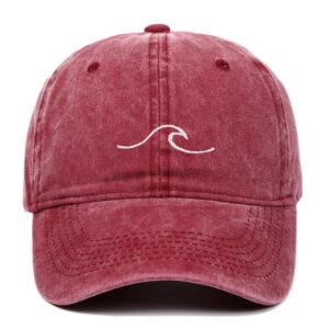 Red Fashion Baseball Cap for Men Women Wave Ripple Embroidery Baseball Cap Vintage Washed Distressed Dad Hats Hip Hop Hat Duck Hats