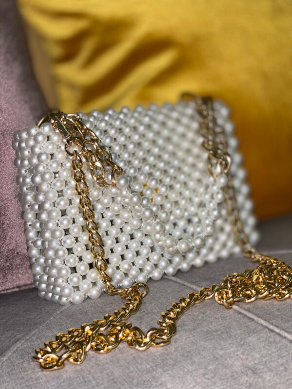 Handcrafted Pearl Handbag with Gold Chains