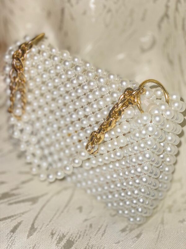 Handcrafted Pearl Handbag with Gold Chains