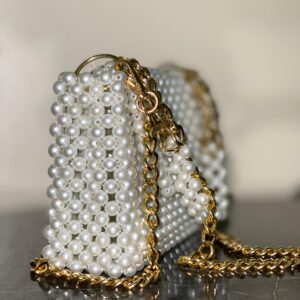 Handcrafted Pearl Handbag with Gold Chains