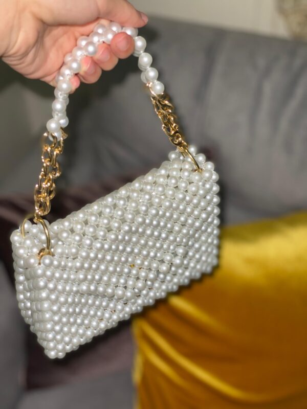 Handcrafted Pearl Handbag with Gold Chains